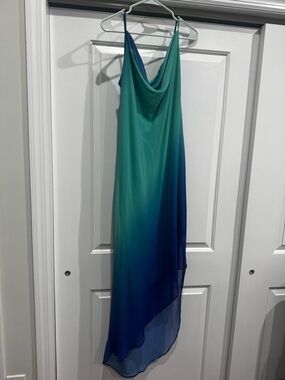 Bebe Sleeveless Ombre Green to Blue Slip Dress asymmetrical hem